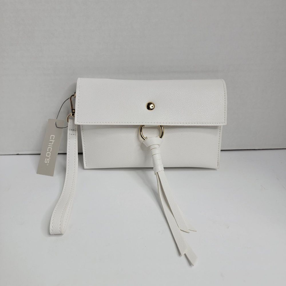 Chicos Convertible‎ Tassel Crossbody Bag Fold Over Bag Zip Up White